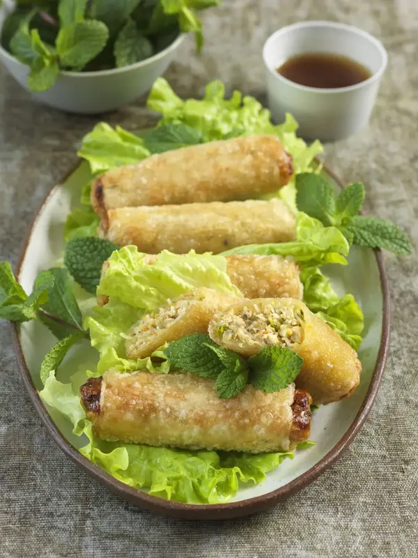 Nems au tofu fumé et aux champignons